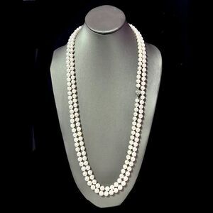 Natural Akoya Pearl Diamond Necklace 60.5" 18k White Gold 8 mm Certified 307925
